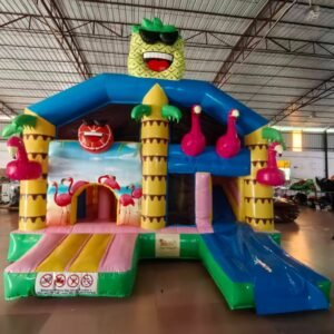 Tropical Pineapple-themed inflatable bounce house combo with slide